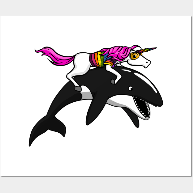 Unicorn Riding Orca Whale Wall Art by underheaven